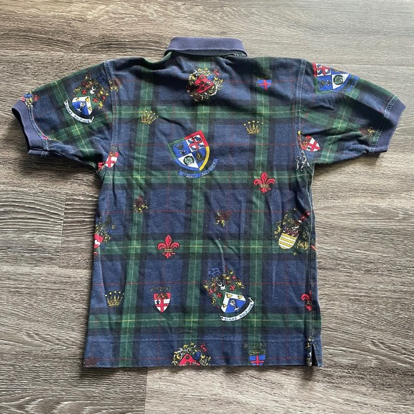 VTG 90s‎ Tommy Hilfiger Polo Shirt Youth Large Plaid Embroidered Crest Fleur De - Picture 5 of 5
